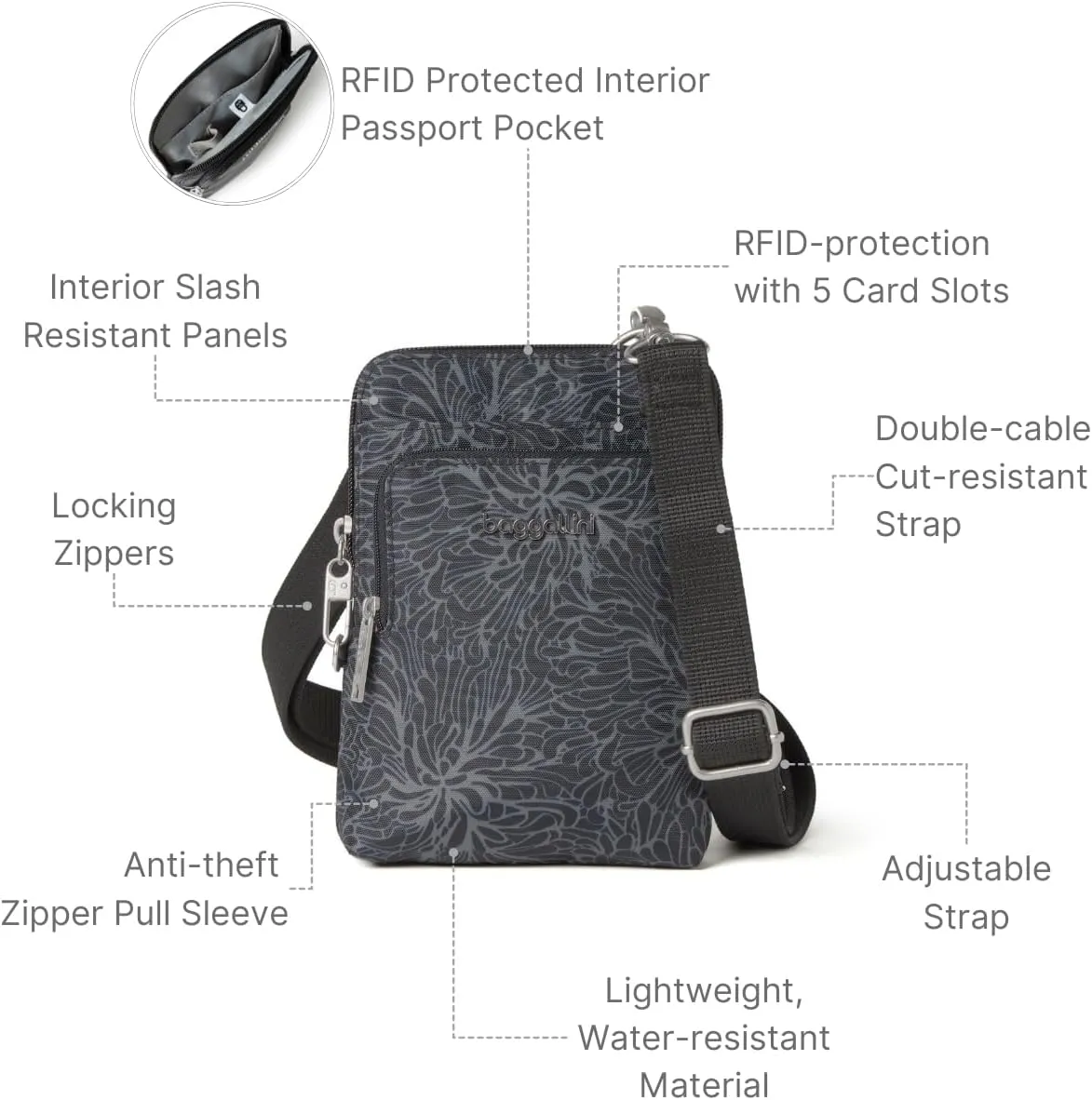 Baggallini Securtex Anti-Theft Activity Crossbody Bag