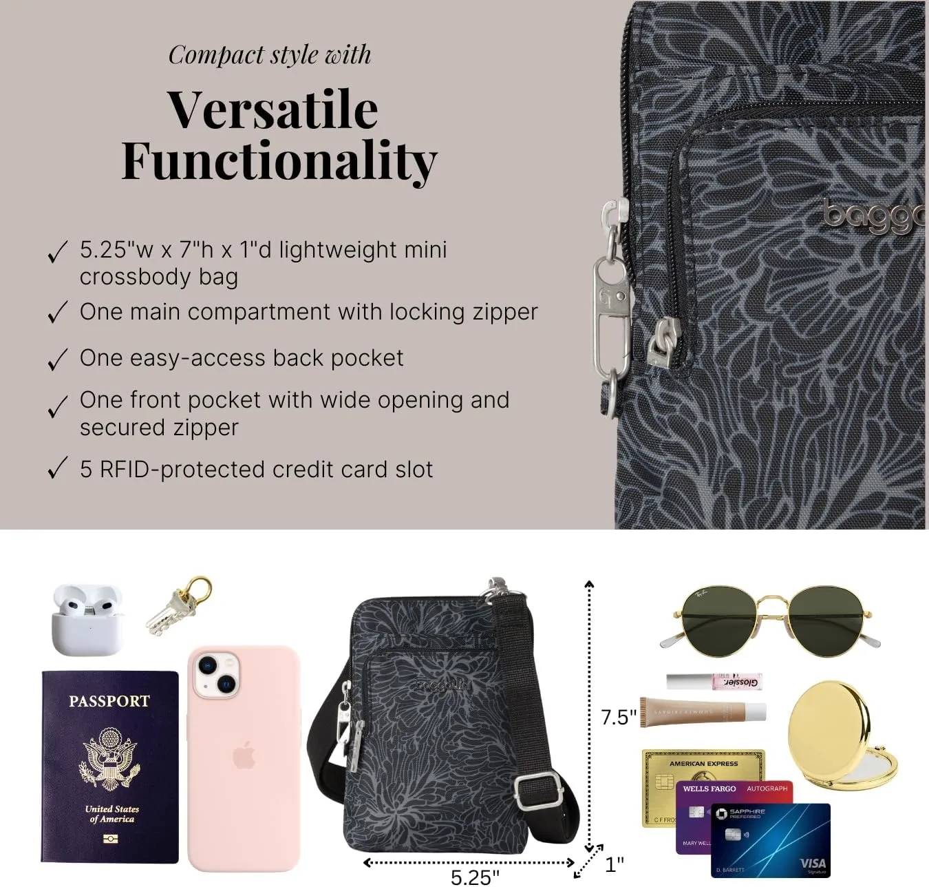Baggallini Securtex Anti-Theft Activity Crossbody Bag