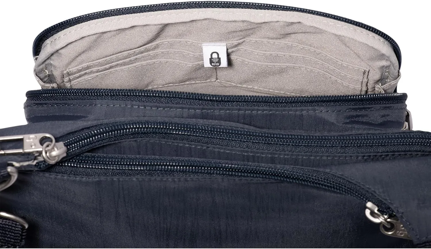 Baggallini Securtex Anti-Theft Crossover Crossbody Bag for Travel 11”w X 8.5”h, RFID, Built-in Wallet, Locking Zippers