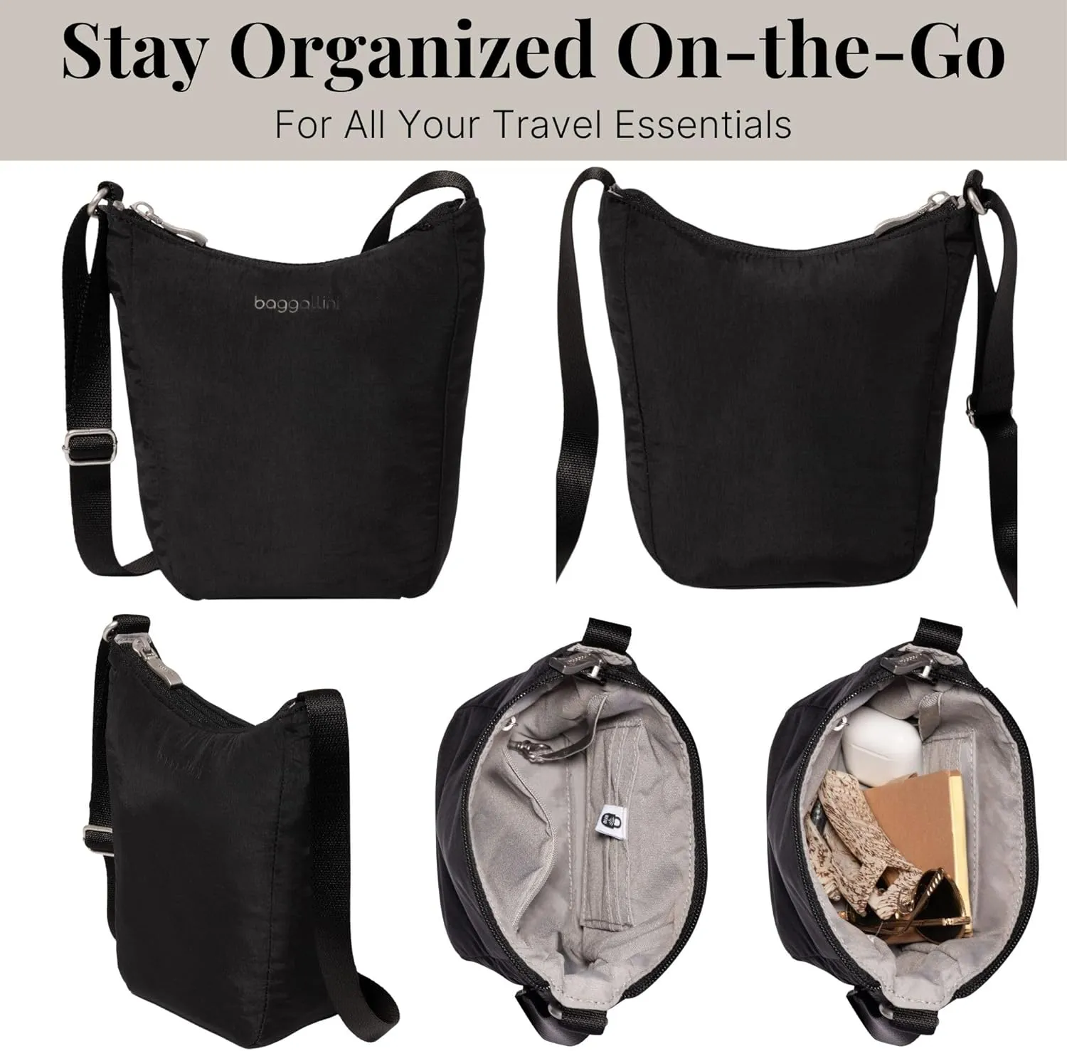 Baggallini Swift Mini Crossbody Bag for Women - 4.5x7 Small Travel Purse with Crossbody Strap and RFID