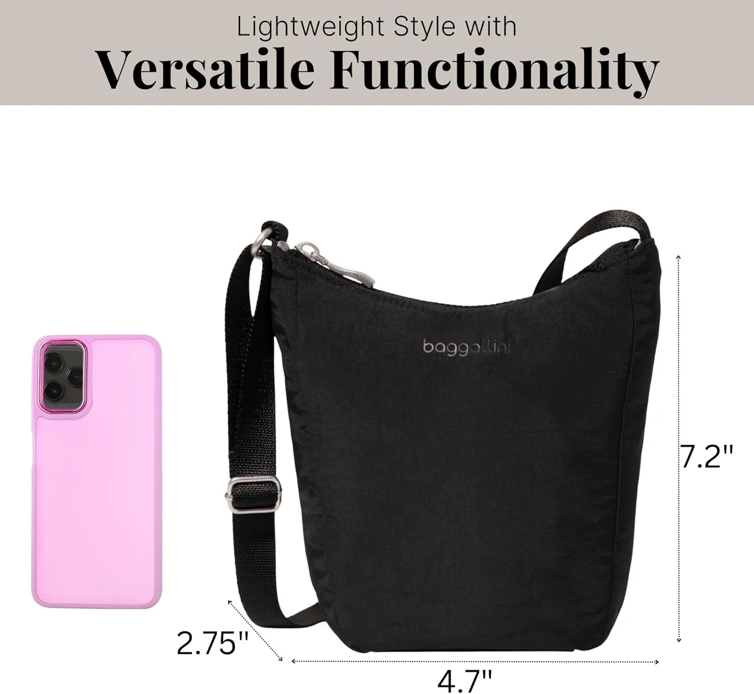 Baggallini Swift Mini Crossbody Bag for Women - 4.5x7 Small Travel Purse with Crossbody Strap and RFID