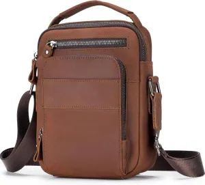 BAIGIO Small Leather Messenger Bag for Men Shoulder Bag Crossbody Vintage Handbag Man Purse for Ipad Travel Bussiness
