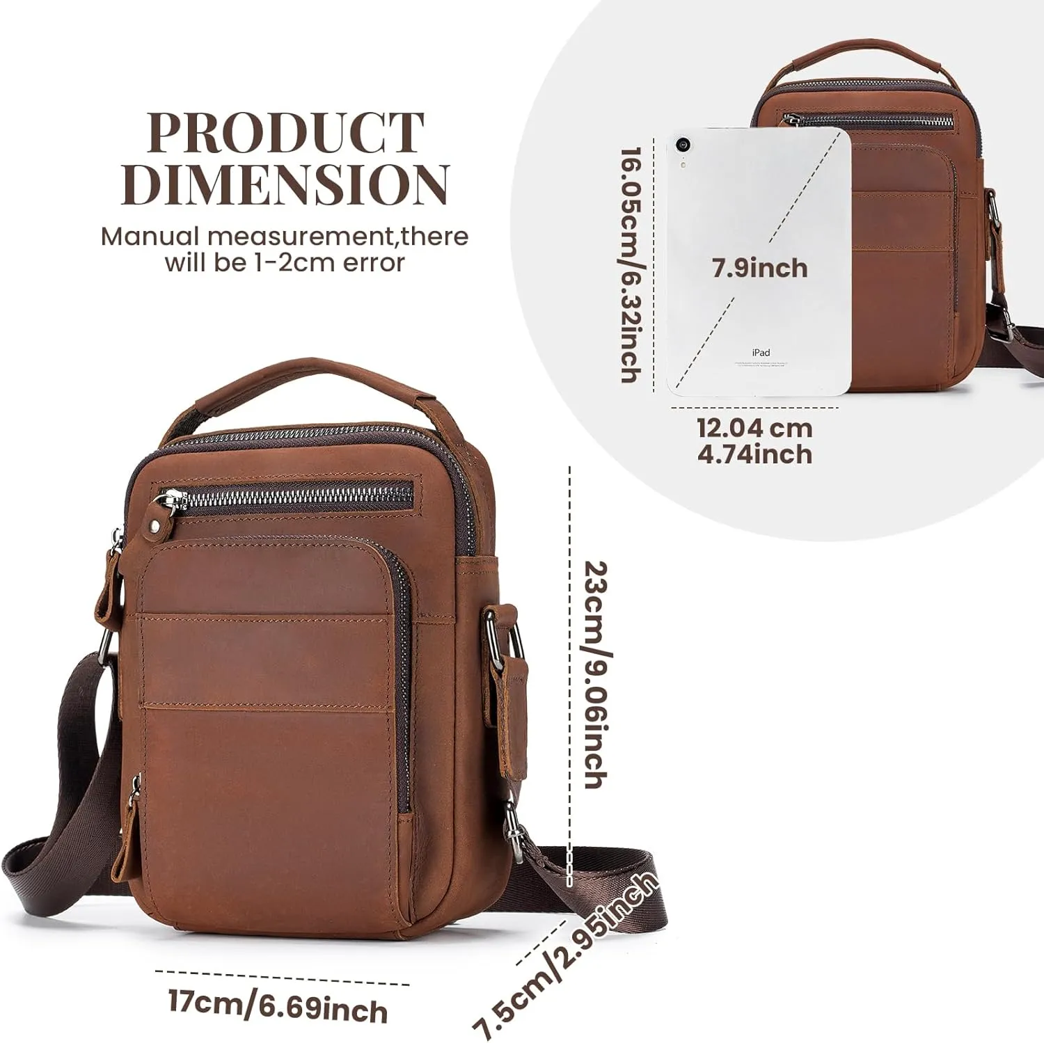 BAIGIO Small Leather Messenger Bag for Men Shoulder Bag Crossbody Vintage Handbag Man Purse for Ipad Travel Bussiness