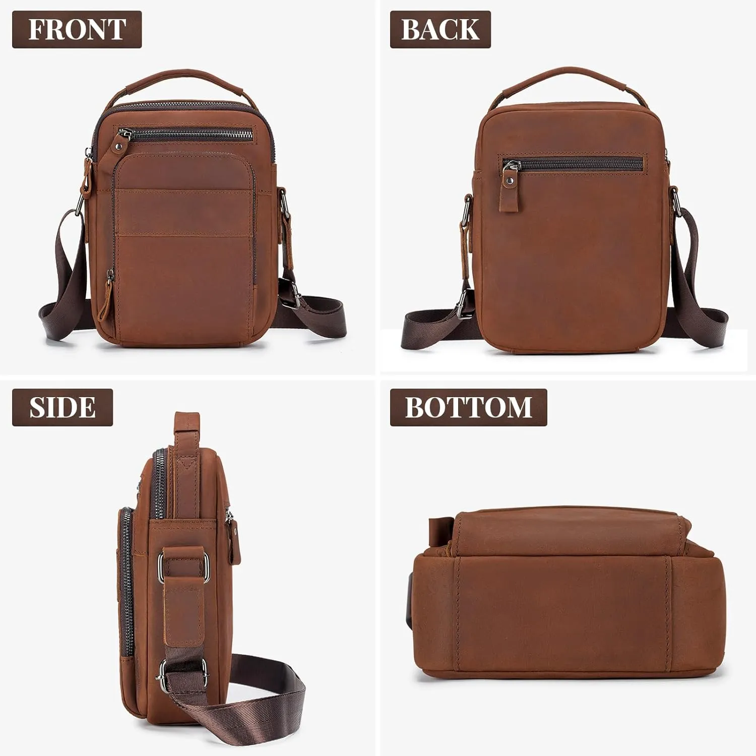 BAIGIO Small Leather Messenger Bag for Men Shoulder Bag Crossbody Vintage Handbag Man Purse for Ipad Travel Bussiness