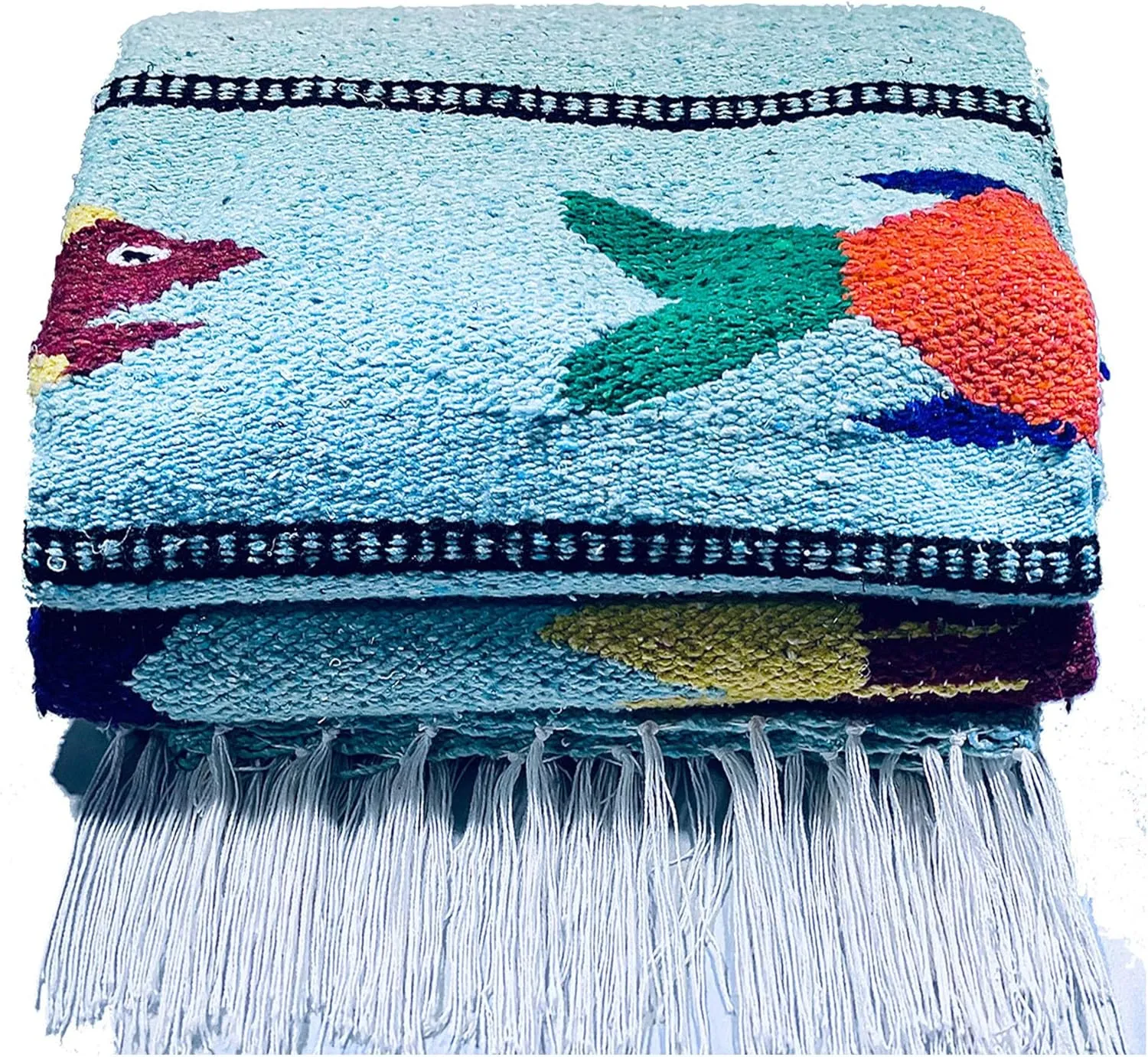 Baja Trader Serape Mexican Blanket, Yoga Mat, Camping Blanket, Beach Blanket, Picnic Blanket, Handmade Woven Throw Blanket, Home Decor, Car Blanket (Fish) (Ice)