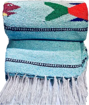 Baja Trader Serape Mexican Blanket, Yoga Mat, Camping Blanket, Beach Blanket, Picnic Blanket, Handmade Woven Throw Blanket, Home Decor, Car Blanket (Fish) (Ice)
