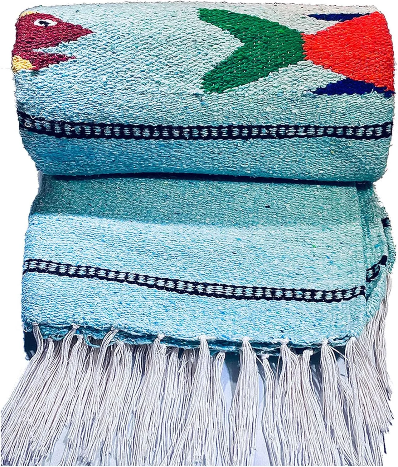 Baja Trader Serape Mexican Blanket, Yoga Mat, Camping Blanket, Beach Blanket, Picnic Blanket, Handmade Woven Throw Blanket, Home Decor, Car Blanket (Fish) (Ice)