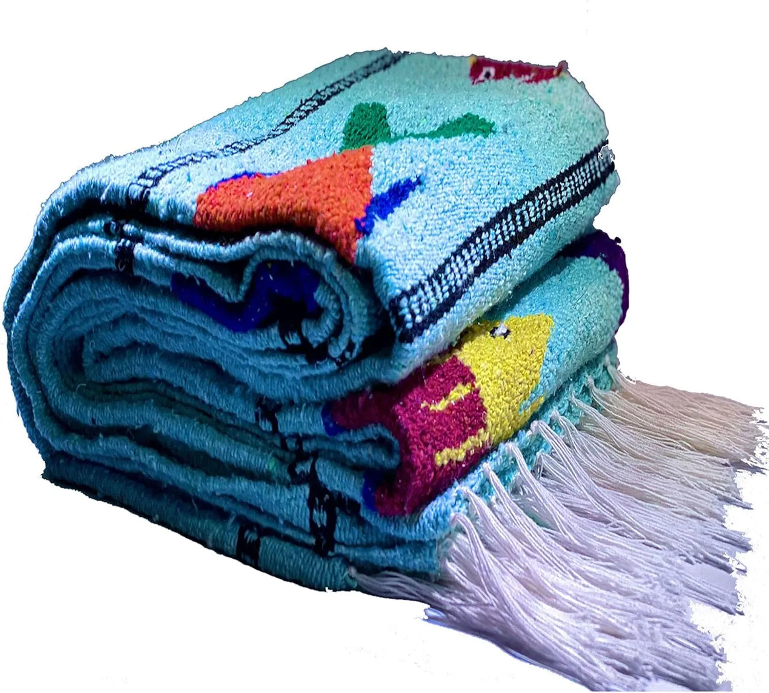 Baja Trader Serape Mexican Blanket, Yoga Mat, Camping Blanket, Beach Blanket, Picnic Blanket, Handmade Woven Throw Blanket, Home Decor, Car Blanket (Fish) (Ice)