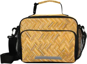 Basketry Texture Lunch Bag for Women Men Woven Background Insulated Cooler Tote Bag with Adjustable Shoulder Strap Large Capacity Picnic Lunch Box Outdoor for Adult Office