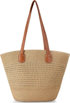 Beach Bags for Women, Large Beach Bag, Woven Straw Tote Bags Waterproof, Weaving Swim Shopping Travel Bag