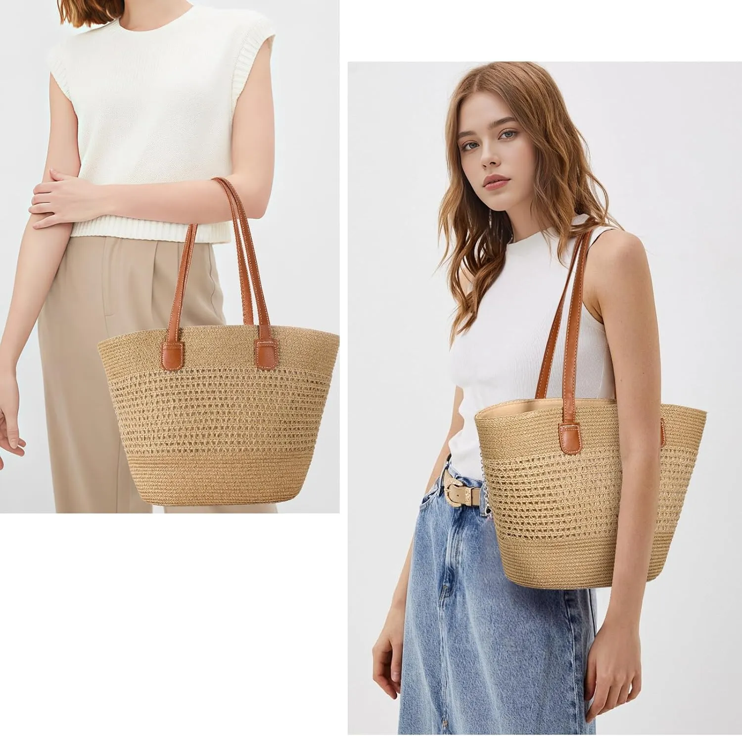 Beach Bags for Women, Large Beach Bag, Woven Straw Tote Bags Waterproof, Weaving Swim Shopping Travel Bag