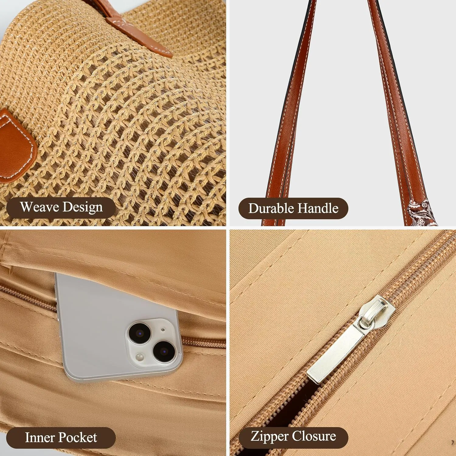 Beach Bags for Women, Large Beach Bag, Woven Straw Tote Bags Waterproof, Weaving Swim Shopping Travel Bag