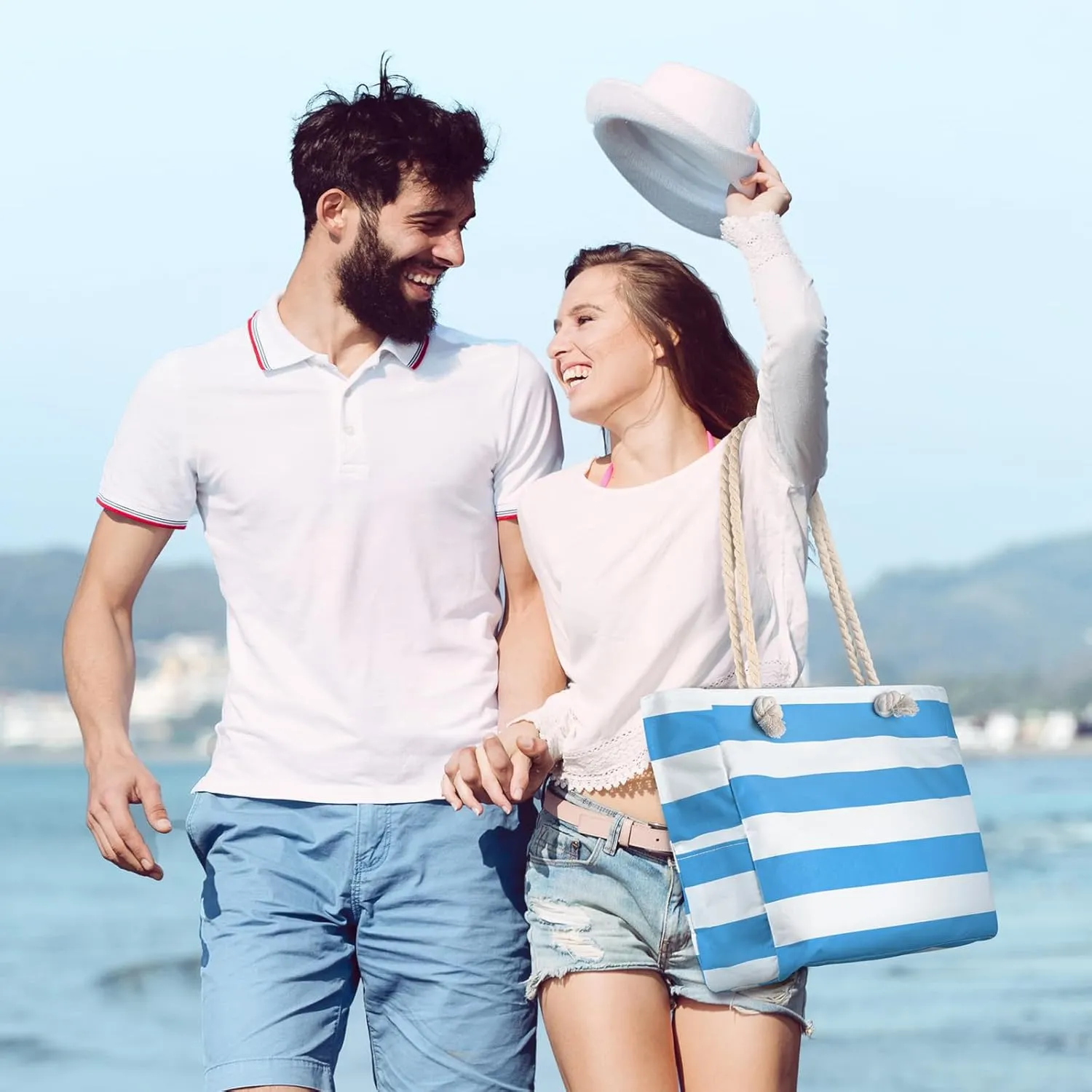Beach Bags For Women - Large Beach Bags with Zipper Waterproof Sandproof Swim Pool Beach Bag