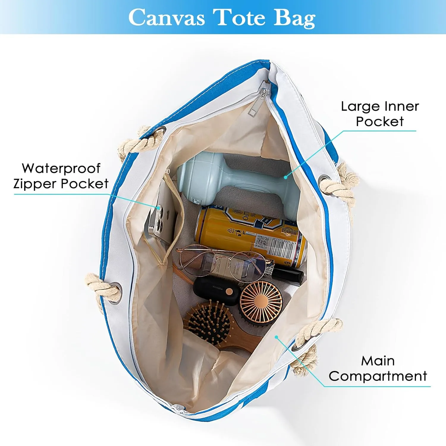 Beach Bags For Women - Large Beach Bags with Zipper Waterproof Sandproof Swim Pool Beach Bag