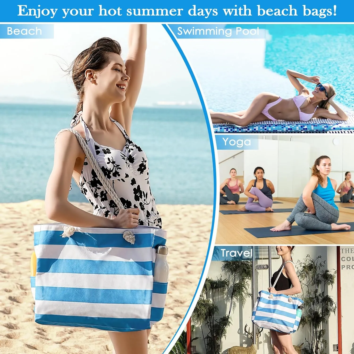 Beach Bags For Women - Large Beach Bags with Zipper Waterproof Sandproof Swim Pool Beach Bag