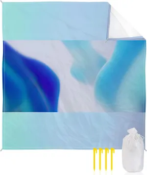 Beach Blanket Sandproof, Blue Teal Gradient Lines Pattern Waterproof Beach Mat Lightweight Quick Drying Picnic Blanket Beach Essentials for Travel Camping Hiking 108x84in