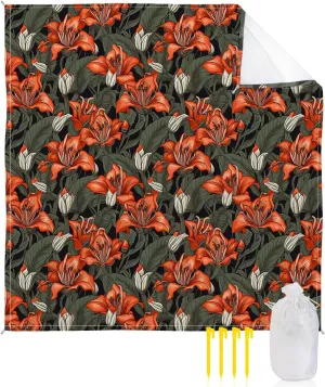 Beach Blanket Sandproof, Flowers Vintage Floral and Leaves Retro Plants Waterproof Beach Mat Lightweight Quick Drying Picnic Blanket Beach Essentials for Travel Camping Hiking 118x108in