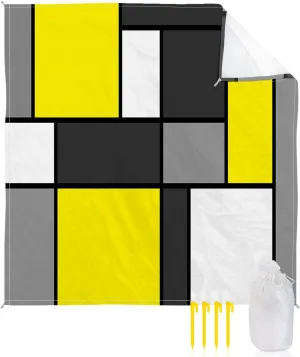 Beach Blanket Sandproof, Yellow Grey and White Pattern Waterproof Beach Mat Lightweight Quick Drying Picnic Blanket Beach Essentials for Travel Camping Hiking 83x79in