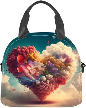beautiful colorful valentine day heart the clouds as abstract Insulated Adult Lunch Bag with Shoulder Strap for Women Lightweight Reusable Portable Freezable Lunch Tote Bag for Work Picnic