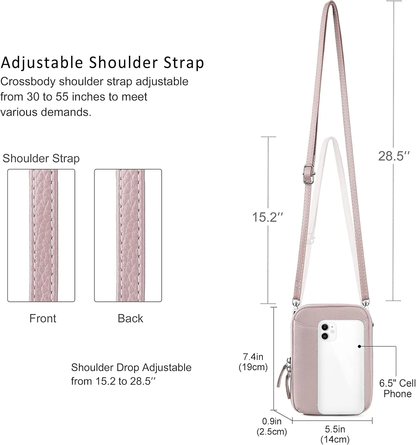 befen Genuine Leather Crossbody Cell Phone Purse for Women, Small Zip Around RFID Blocking Crossbody Wallet Bags