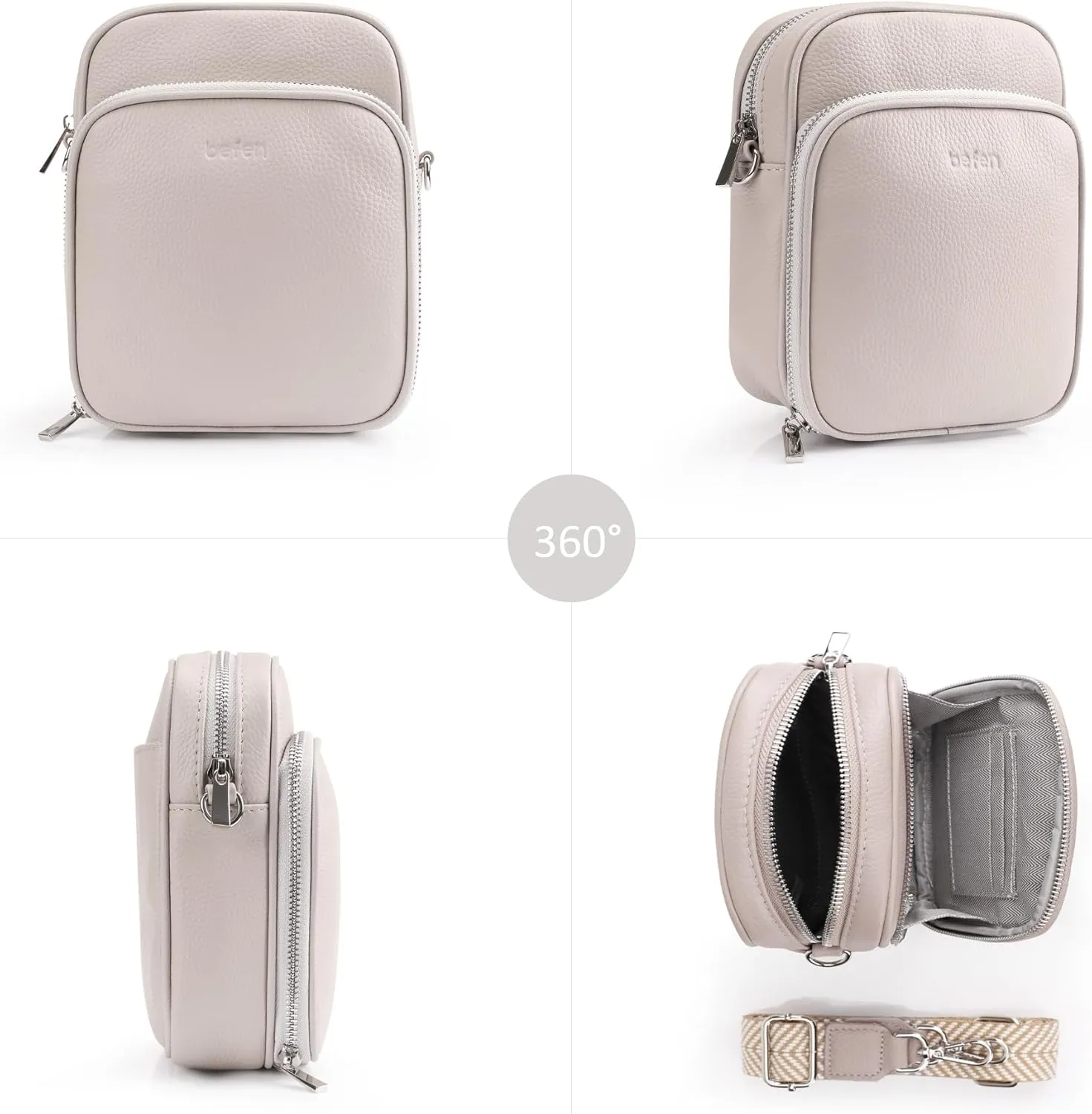 befen Genuine Leather Small Crossbody Purses for Women, RFID Blocking Trendy Cell Phone Travel Purse