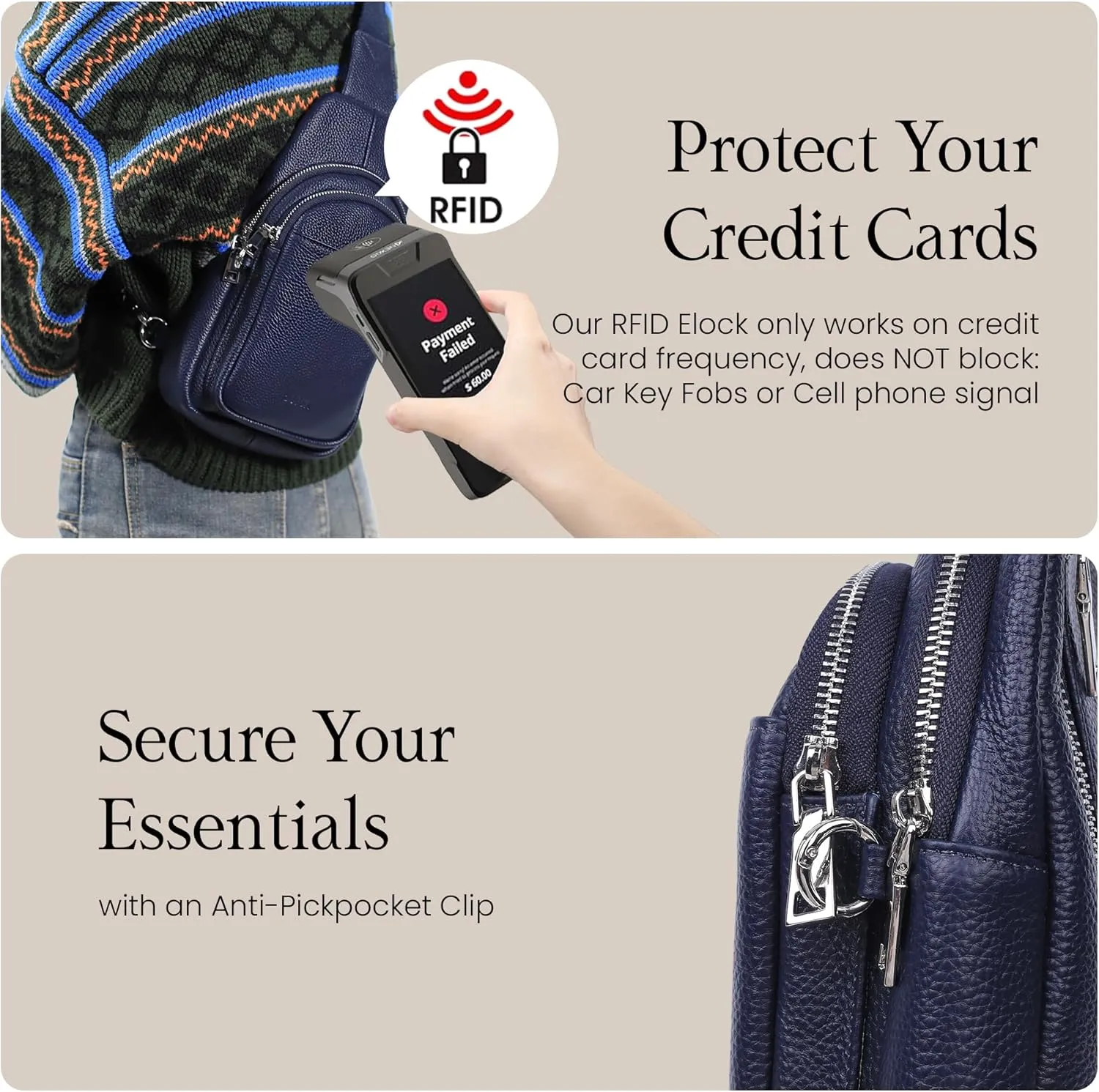 befen Genuine Leather Small Sling Bag for Women Anti-Theft Crossbody Chest Bags Fanny Packs for Travel with RFID Card Slots