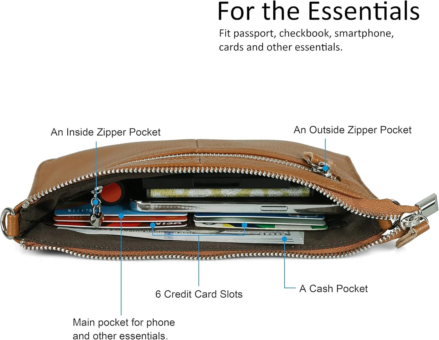 befen Genuine Leather Wristlet Clutch Wallet Purses Small Crossbody Bags for Women with RFID Blocking Card Slots