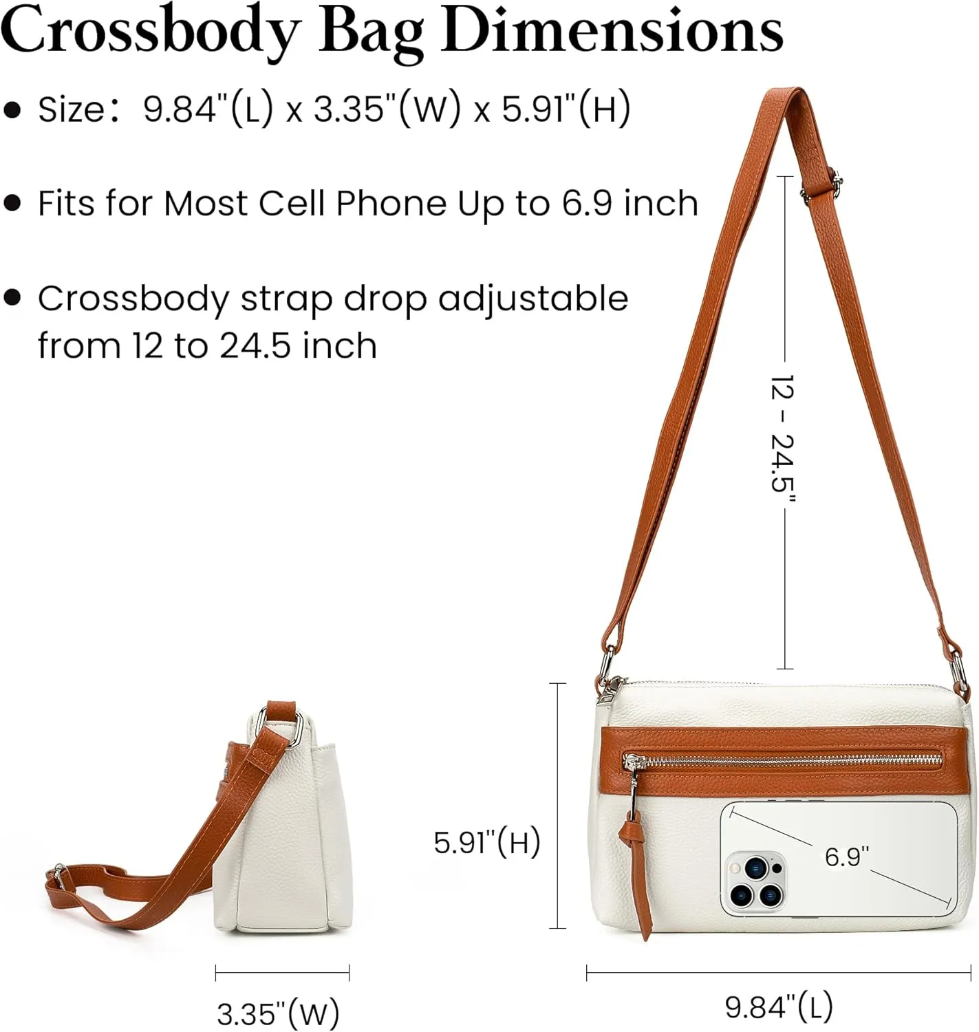 befen Small Genuine Leather Crossbody Purse Bags for Women, Multi Pockets Shoulder Handbag with RFID Blocking Card Slots