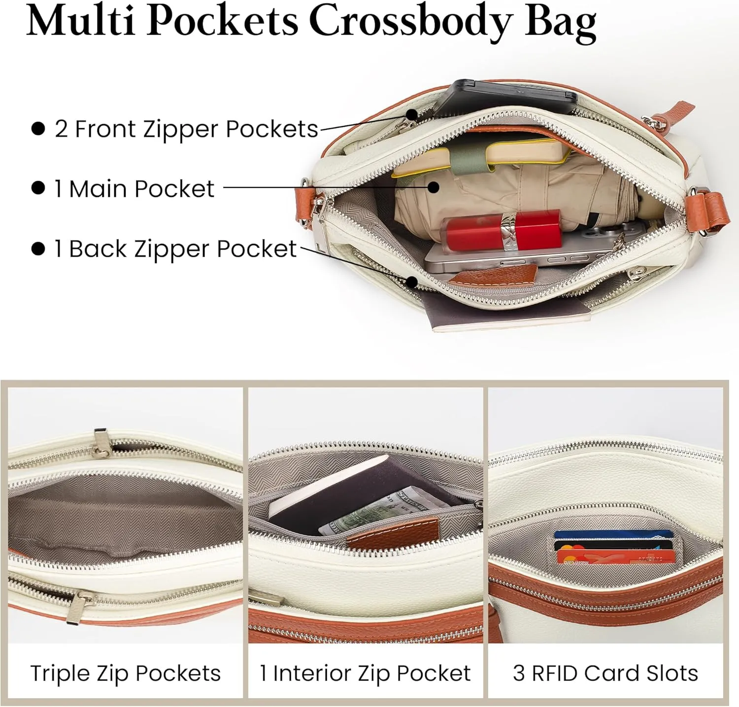 befen Small Genuine Leather Crossbody Purse Bags for Women, Multi Pockets Shoulder Handbag with RFID Blocking Card Slots