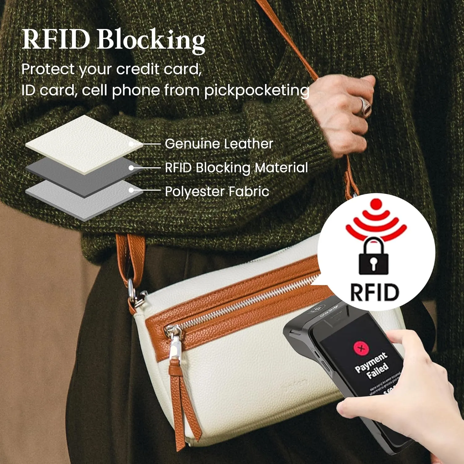 befen Small Genuine Leather Crossbody Purse Bags for Women, Multi Pockets Shoulder Handbag with RFID Blocking Card Slots