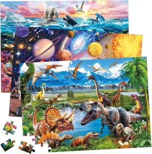 BenBen Puzzles for Kids Ages 4-6, 3 Pack 100 Pieces Puzzles for Toddlers 3-5 (Dinosaurs, Outer Space, Ocean Life), Learning & Educational Games for Kids 6-8, Toys for Boys Girls