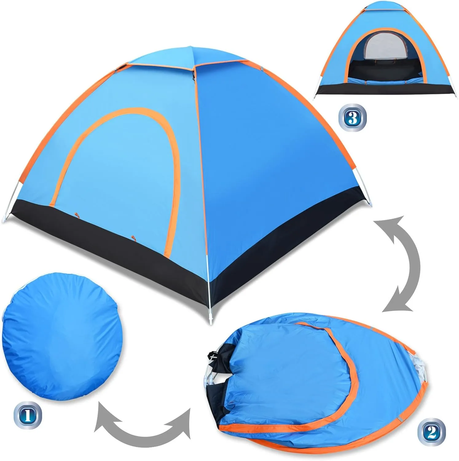 BenefitUSA 3-4 Person Pop Up Camping Tent Backpacking Tent for Family Camping Hiking Traveling