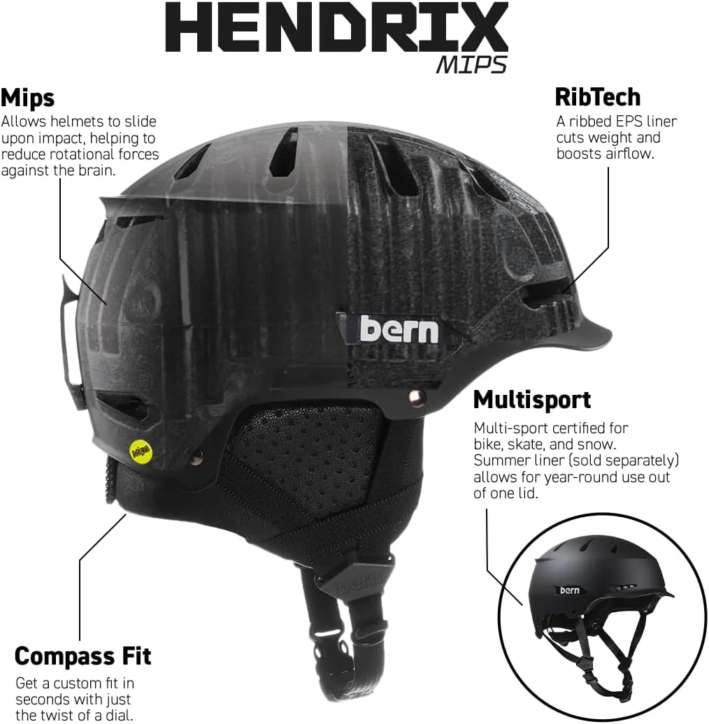 BERN Hendrix Snowsports Ski and Snowboard Helmet for Men and Women, Brim Style, Multisport Certified, Adjustable Fit, Removable Liner, Anti-Fog Ventilation