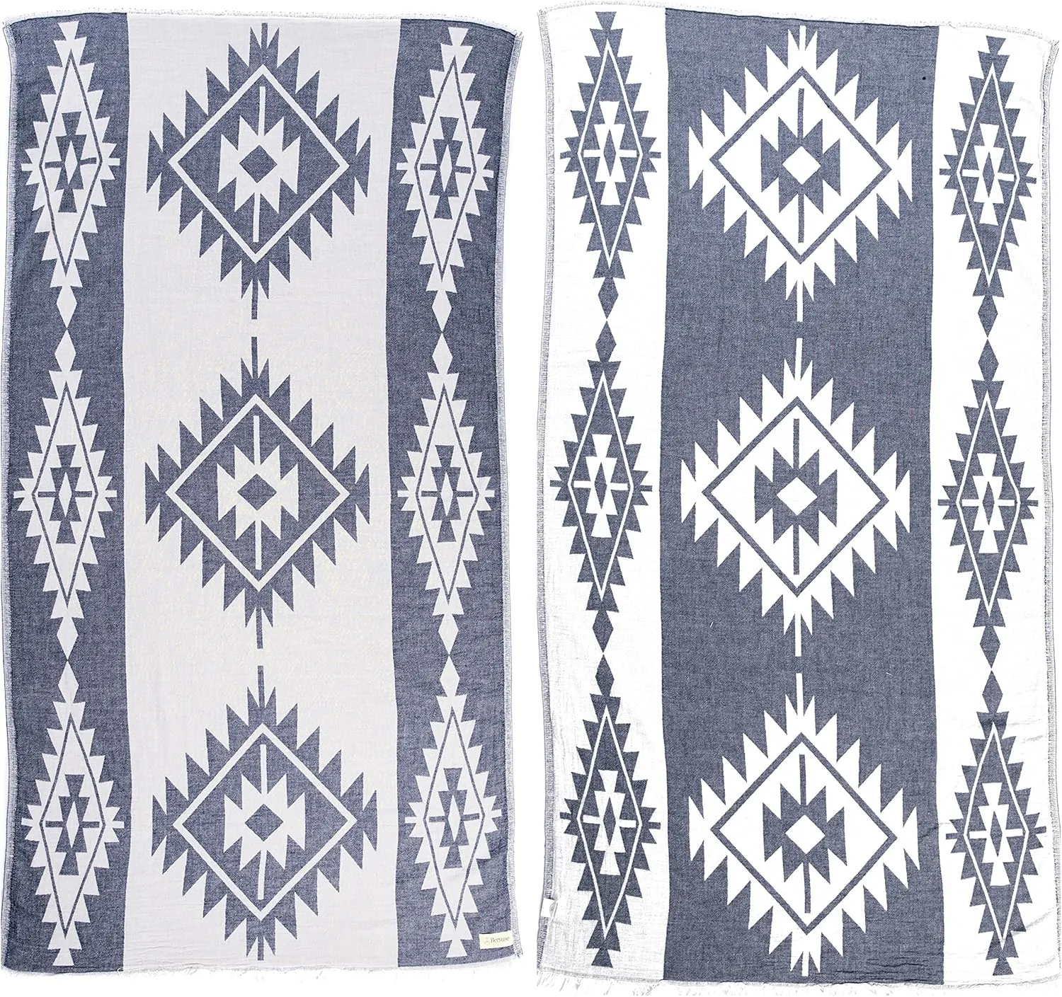 Bersuse 100% Cotton Tulum Turkish Towel Beach Towel Bath Towel Dual Layer Peshtemal Beach Blanket Beach Essentials - 37x70 Inches, Dark Blue