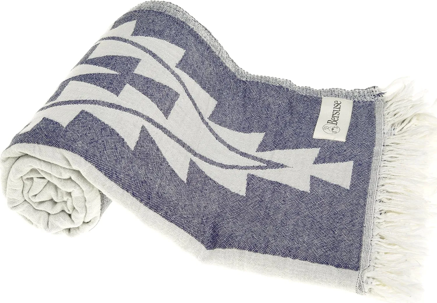 Bersuse 100% Cotton Tulum Turkish Towel Beach Towel Bath Towel Dual Layer Peshtemal Beach Blanket Beach Essentials - 37x70 Inches, Dark Blue
