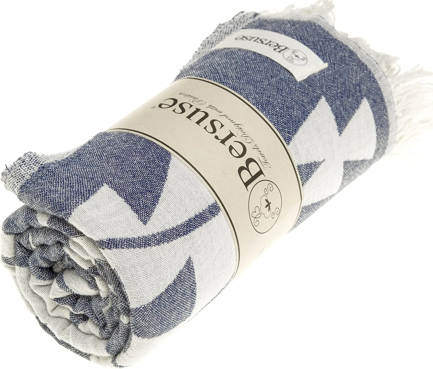 Bersuse 100% Cotton Tulum Turkish Towel Beach Towel Bath Towel Dual Layer Peshtemal Beach Blanket Beach Essentials - 37x70 Inches, Dark Blue