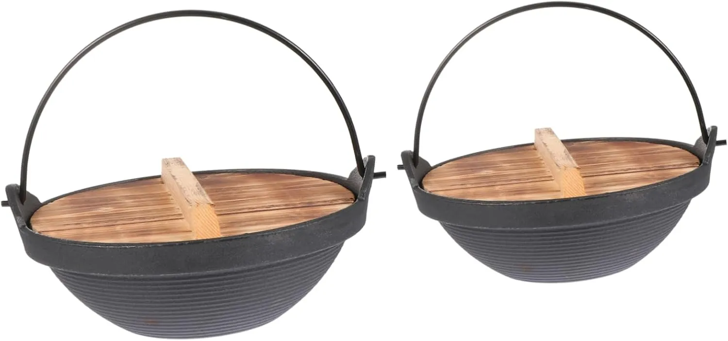 BESTOYARD 2pcs Multifunctional Cast Iron Cooking Pots Non-stick Outdoor Camping Stockpot Easy to Clean Indoor and Outdoor Use