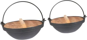 BESTOYARD 2pcs Multifunctional Cast Iron Cooking Pots Non-stick Outdoor Camping Stockpot Easy to Clean Indoor and Outdoor Use