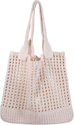 BESTYASH Crochet Beach Bags Tote Bag Crochet Purse Woven Travel Tote For Women Knitting Handbag Mesh Shoulder Pouch Vacation Handbags for Outdoor Holiday Picnic Party Daily Use