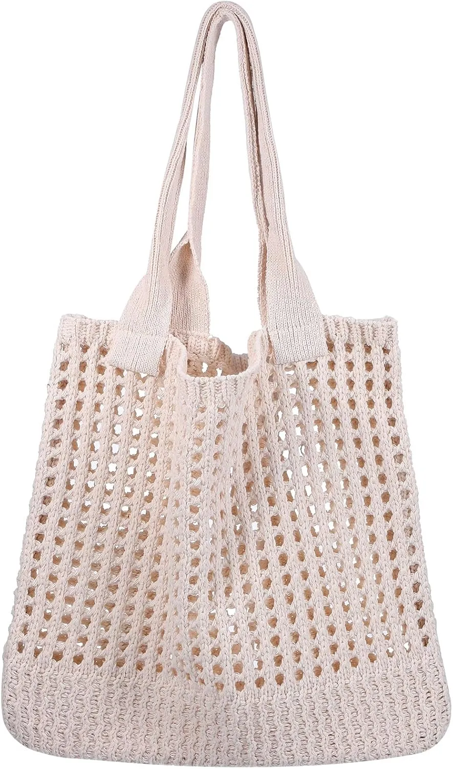 BESTYASH Crochet Beach Bags Tote Bag Crochet Purse Woven Travel Tote For Women Knitting Handbag Mesh Shoulder Pouch Vacation Handbags for Outdoor Holiday Picnic Party Daily Use