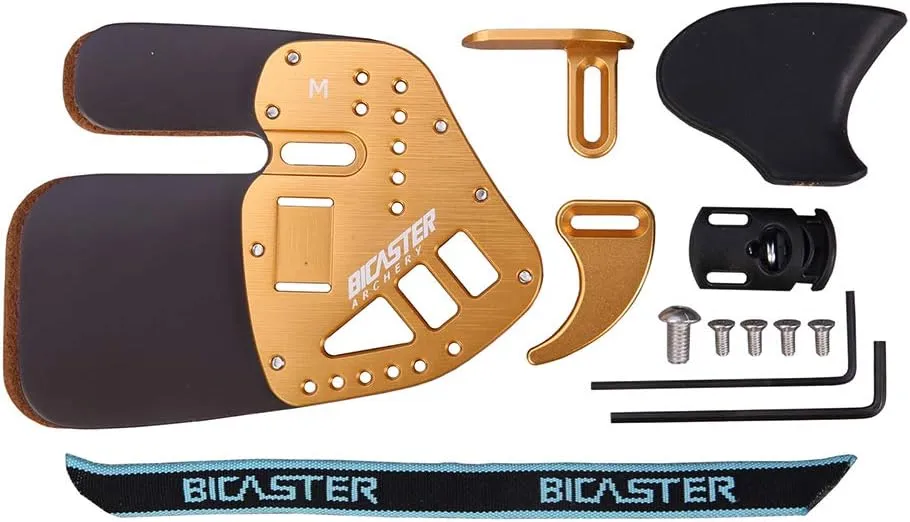 BICASTER Archery Finger Tab - Left Handed Genuine Leather   Aluminum Plate Adjustable for Recurve Bow