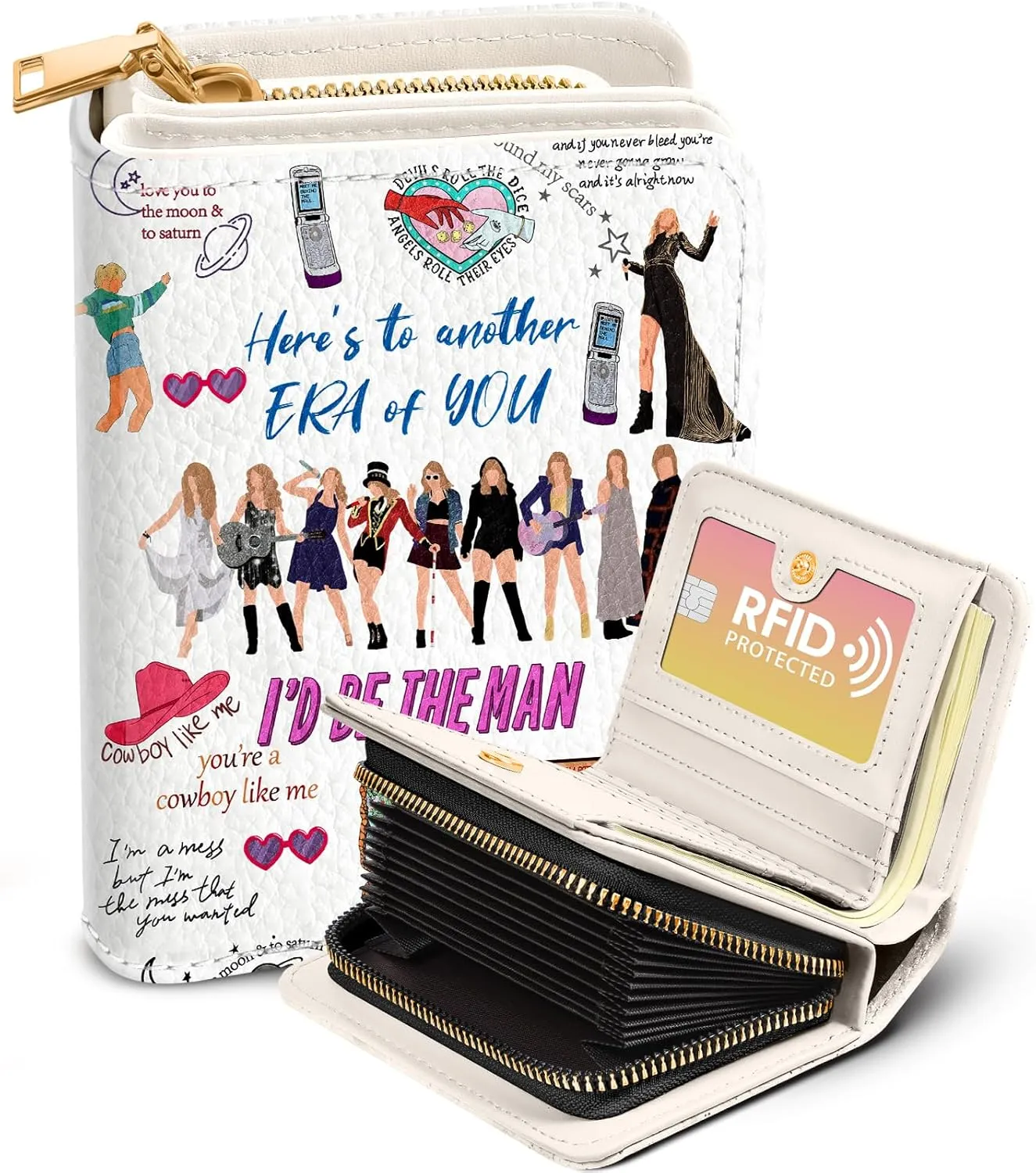 Bistup Credit Card Holder Wallet for Women Leather Ladies Cute Teen Girls Female Cardholder Wallets Accordion Purse Small Medium Design Print Merch Unique Modern Y2k Rfid Zipper Around
