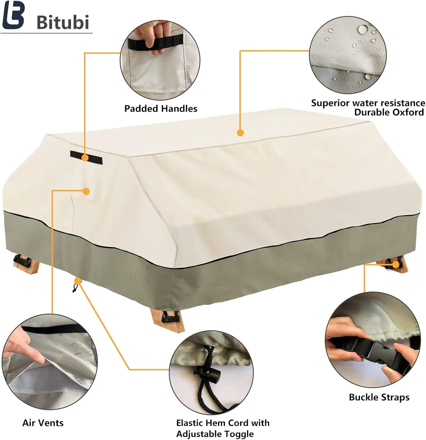Bitubi 96 Inch Heavy Duty Waterproof Picnic Table Cover - 600D Tough Canvas Wind Dust Proof Anti-UV Outdoor Patio Table Bench Covers Winter