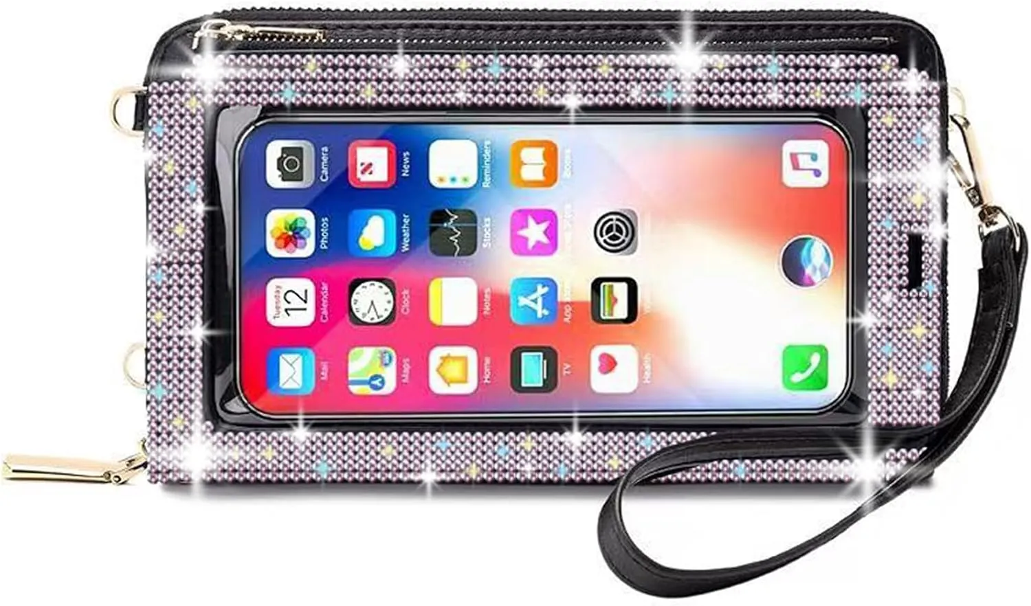 Bling Rhinestone RFID Blocking Touch Screen Phone Bag Womens Wallet Wristlet Clutch Large Capacity Card Phone Holder