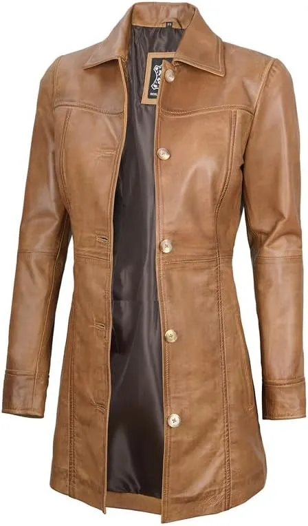 Blingsoul Womens Leather Jacket - Vintage Style Long Leather Jacket Women