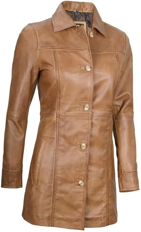 Blingsoul Womens Leather Jacket - Vintage Style Long Leather Jacket Women
