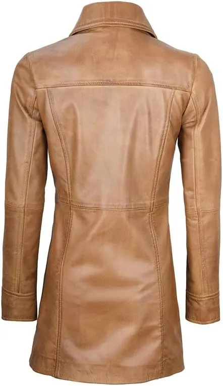 Blingsoul Womens Leather Jacket - Vintage Style Long Leather Jacket Women