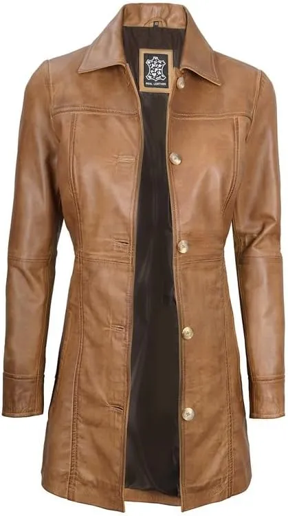Blingsoul Womens Leather Jacket - Vintage Style Long Leather Jacket Women
