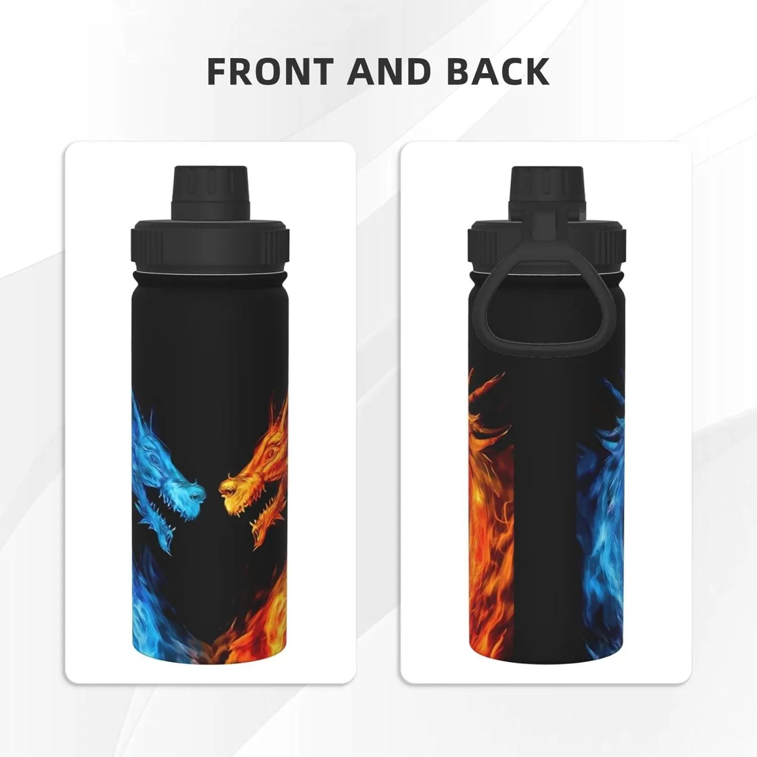 Blue Red Fiery Dragon 18 OZ Insulated Stainless Steel Bottles, Sports Water Tumbler with Lid Unisex Insulated Water Cup for Outdoor Sports Hiking Cycling﻿