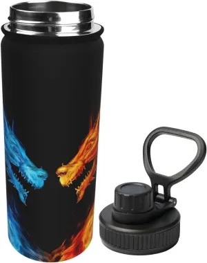 Blue Red Fiery Dragon 18 OZ Insulated Stainless Steel Bottles, Sports Water Tumbler with Lid Unisex Insulated Water Cup for Outdoor Sports Hiking Cycling﻿